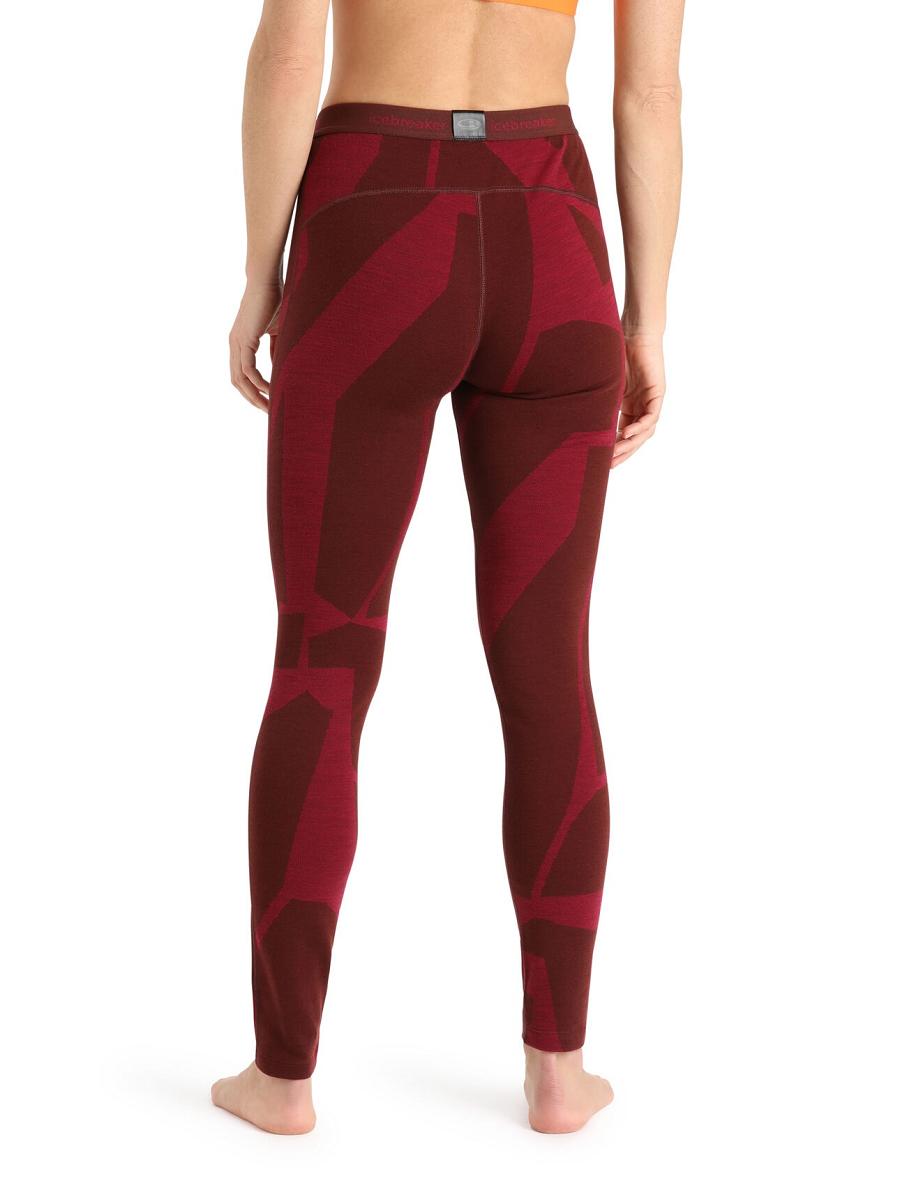 Women's Icebreaker Merino 250 Vertex Thermal Leggings Fractured Landscapes One Piece & Sets Espresso / Cherry | CA 1162BEXC